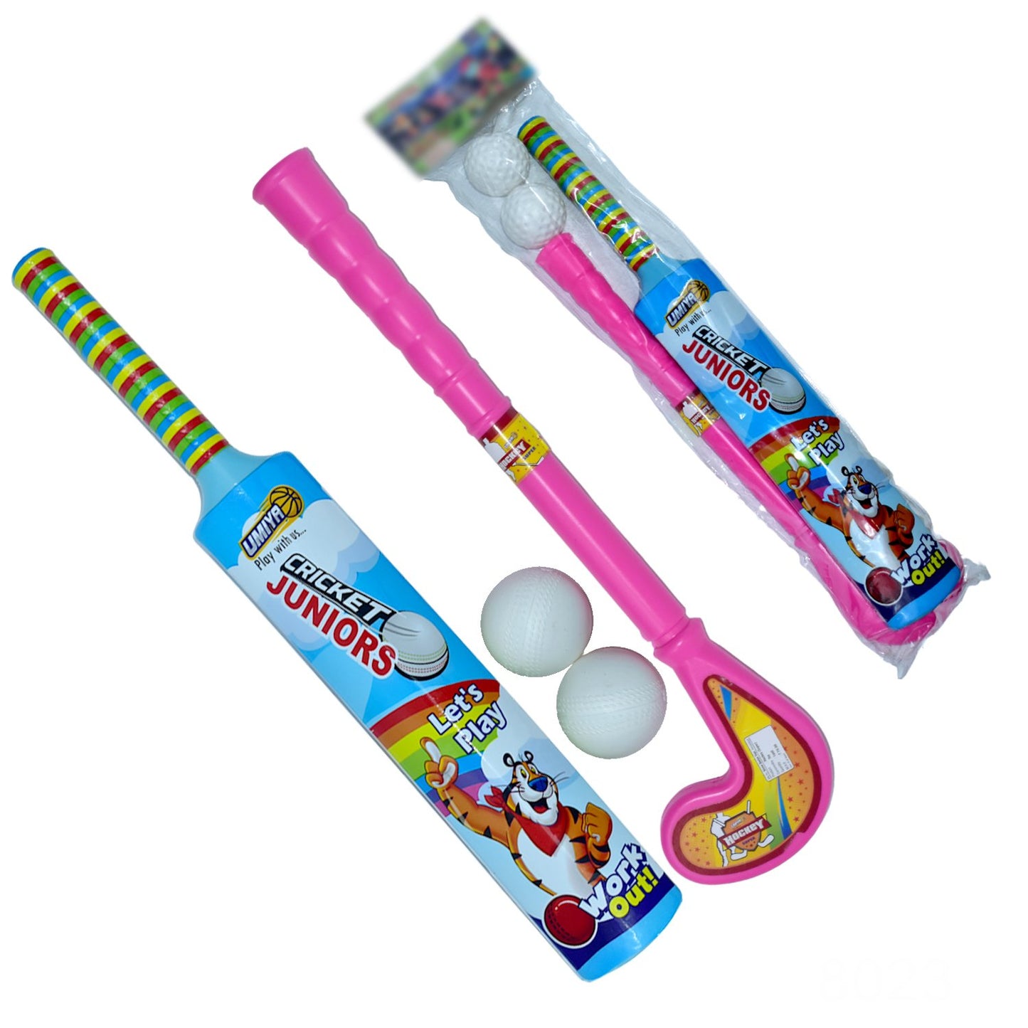 8023 Combo Of Light Weight Plastic Bat Ball Hockey For Kids