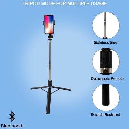 Selfie Stick With Tripod Stand (1 Pc  160 Cm Long Approx)